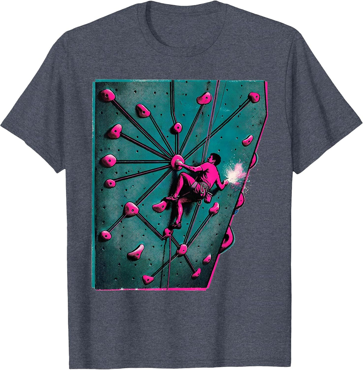Bouldering Wall Route Diagram Risograph Climber Humor T-Shirt - Heather Blue