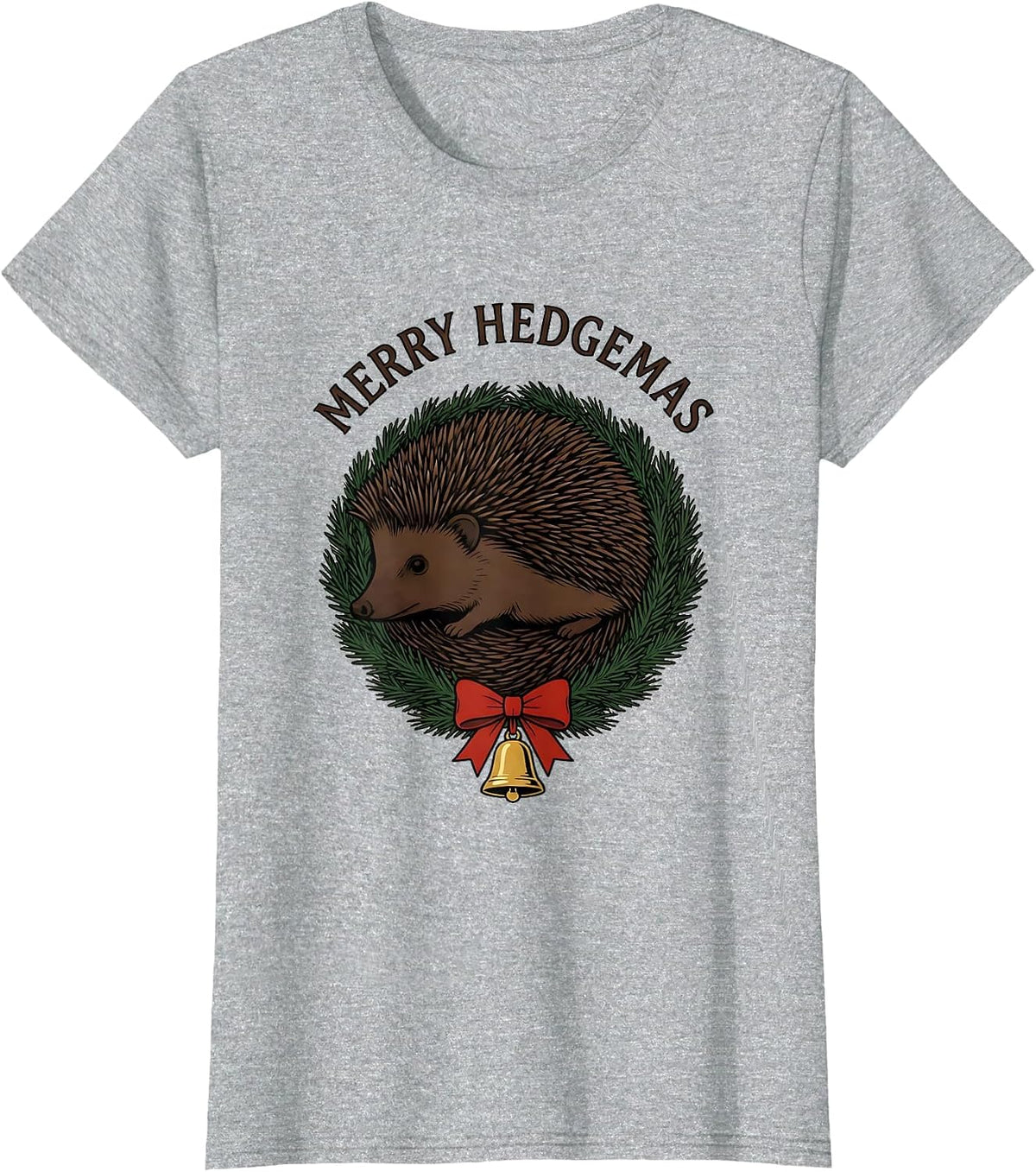Merry Hedgemas Cute Hedgehog Christmas Wreath Novelty Gift T-Shirt - Heather Grey