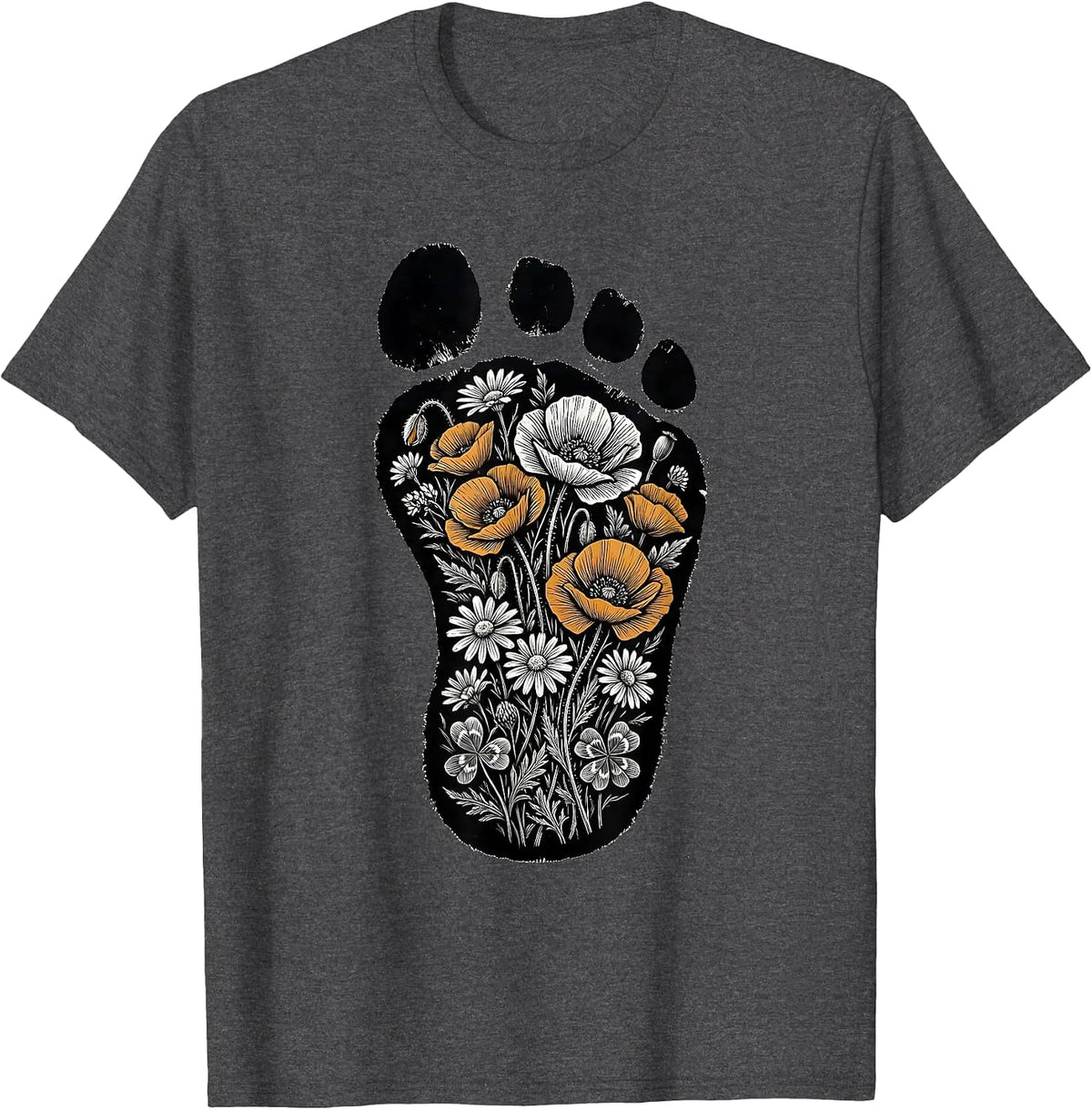 Horse Hoofprint Wildflower Blooms Nature Art T-Shirt - Dark Heather Grey