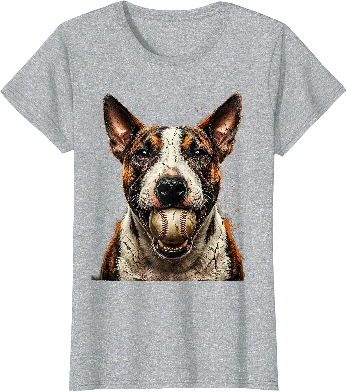Women's Bull Terrier Baseball Dog Lover Graphic Tee T-Shirt - Heather Grey