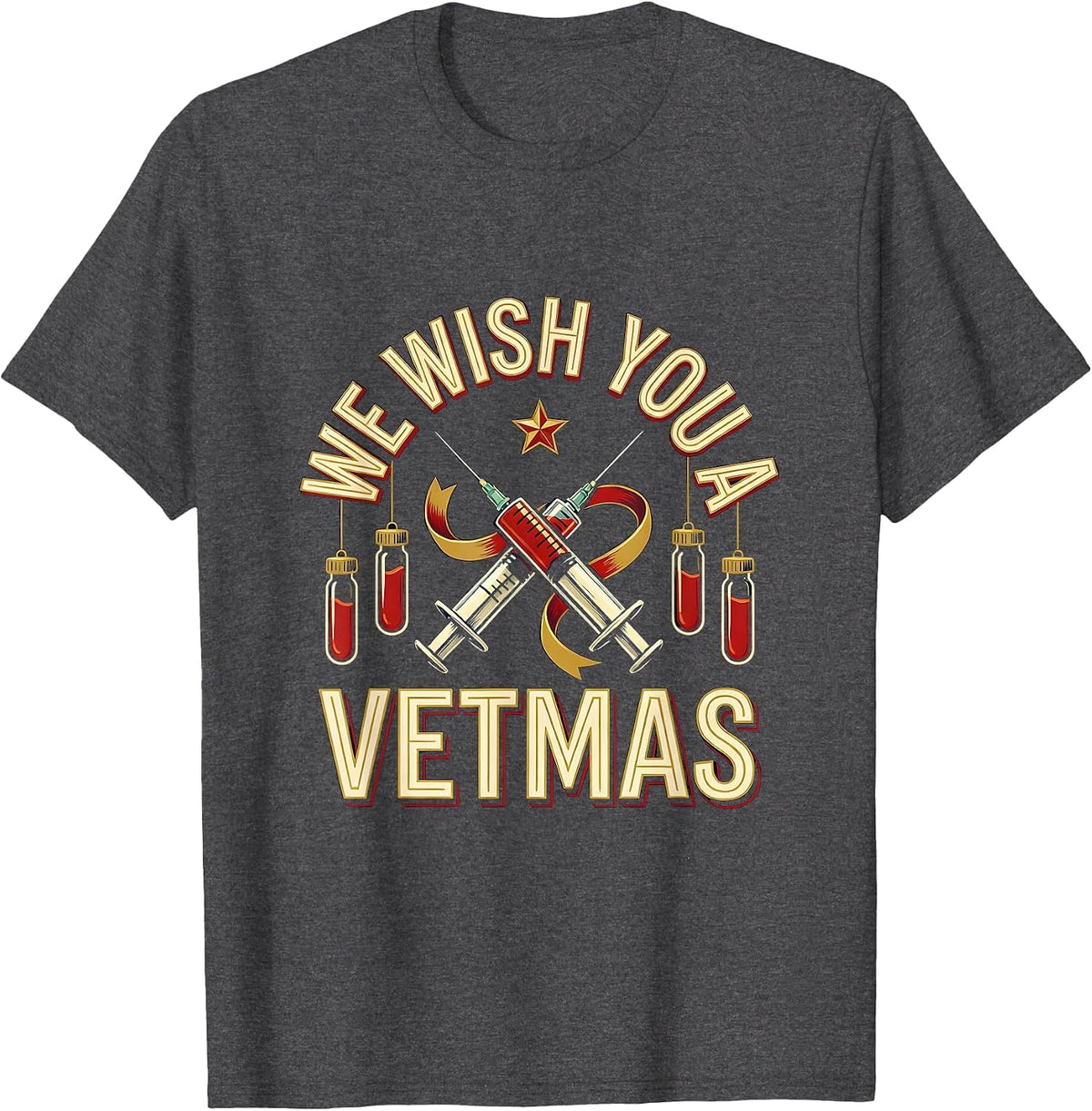 We Wish You A Vetmas Funny Veterinarian Vet Tech Christmas T-Shirt - Dark Heather Grey