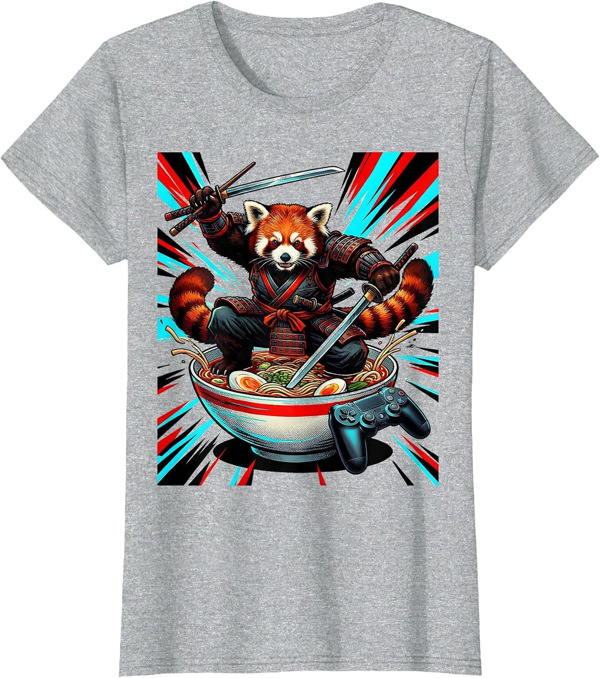 Red Panda Arcade Ronin Pop Art Anime Gamer Gift T-Shirt - Heather Grey