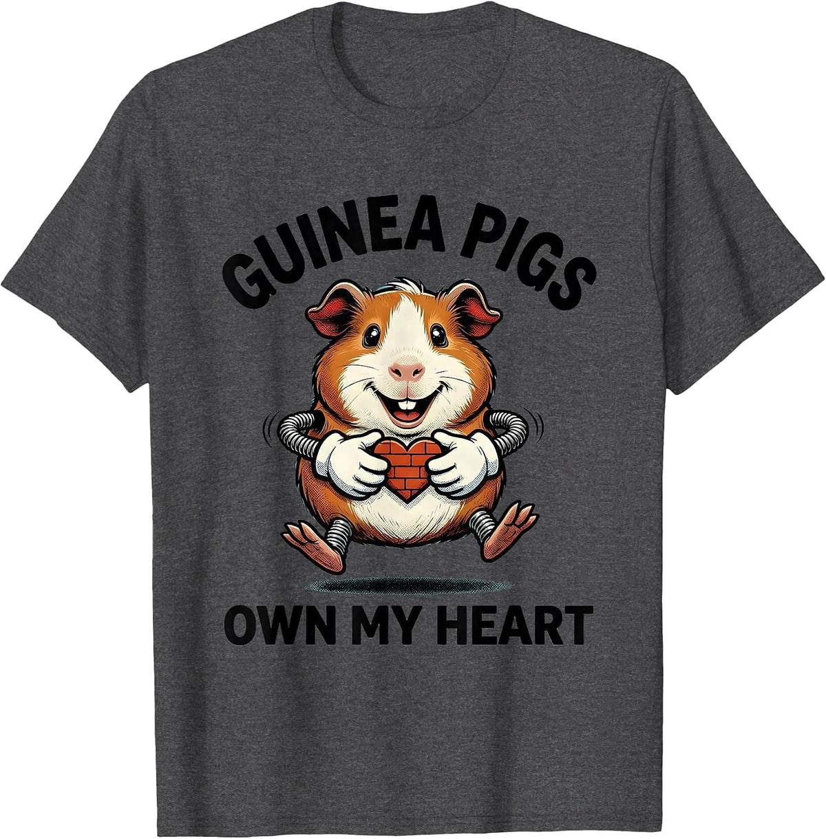 Guinea Pigs Own My Heart Retro Cartoon Pig Lover Humor T-Shirt - Dark Heather Grey