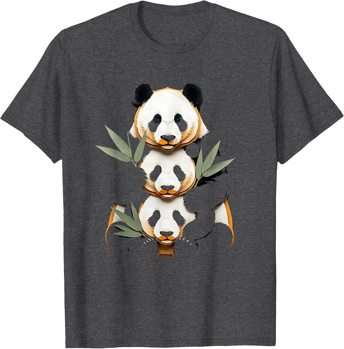Men's Panda Stack Paper Cutout Funny Animal Lover T-Shirt - Dark Heather Grey