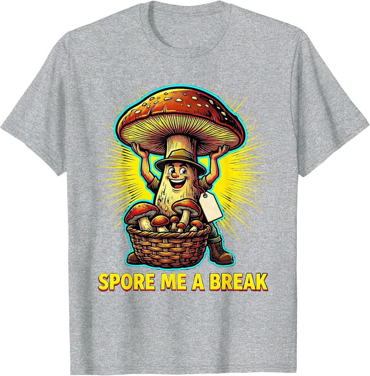 Men's Spore Me A Break Pop Art Funny Mushroom Forager Morel Hunter T-Shirt - Heather Grey