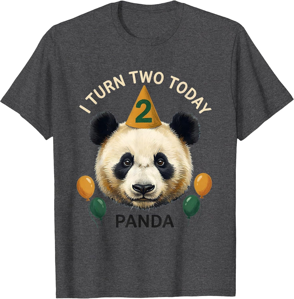 I Turn Two Today Panda Storybook Birthday Party Hat Portrait T-Shirt - Dark Heather Grey