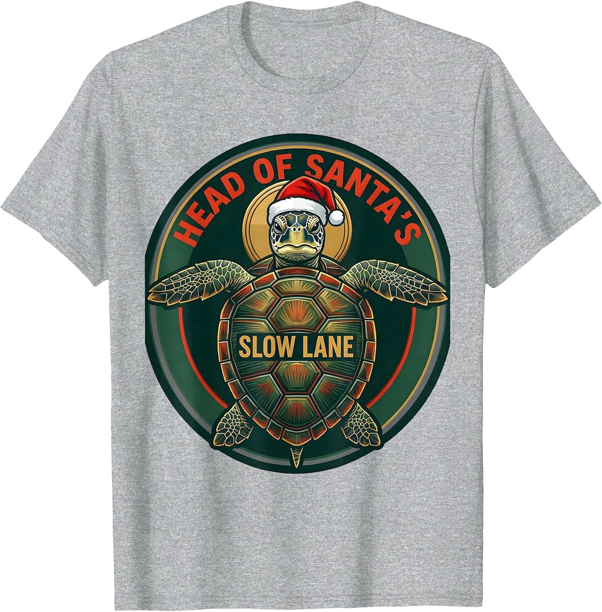 Men's Head of Santa's Slow Lane Whimsical Sea Turtle Christmas T-Shirt - Heather Grey