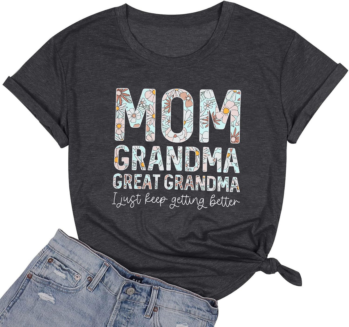 Grandma Shirts for Women Mom Grandma Great Grandma Graphic Tshirts Grandmom Gifts Tops Casual Gigi Tees Shirt - B-grey