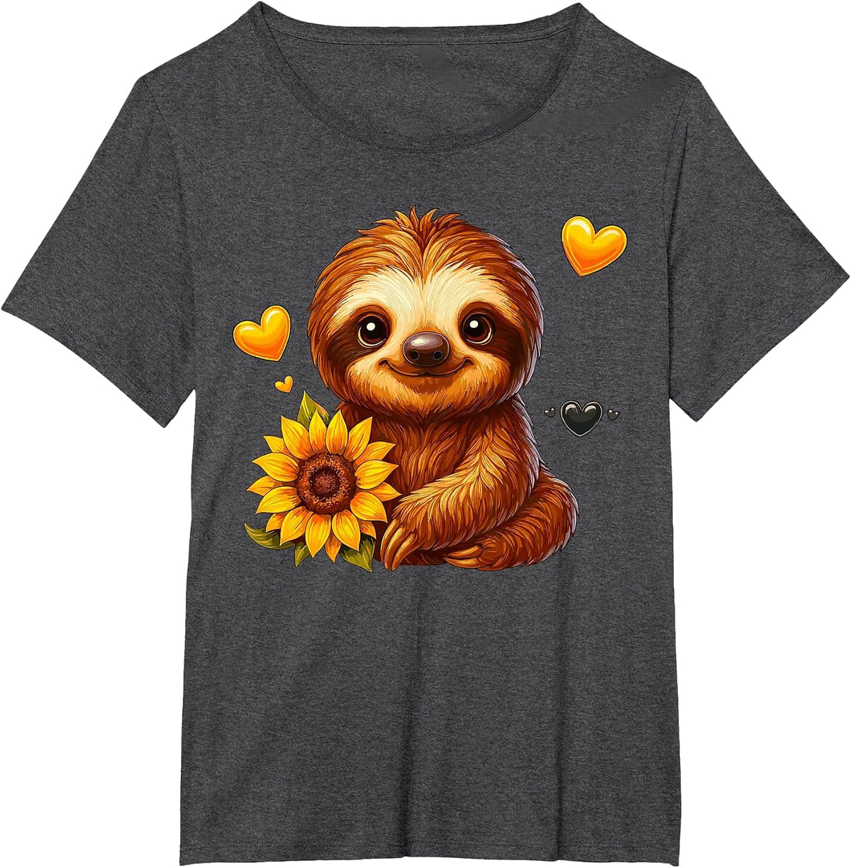 Sunflower Sloth T-Shirt - Dark Heather Grey