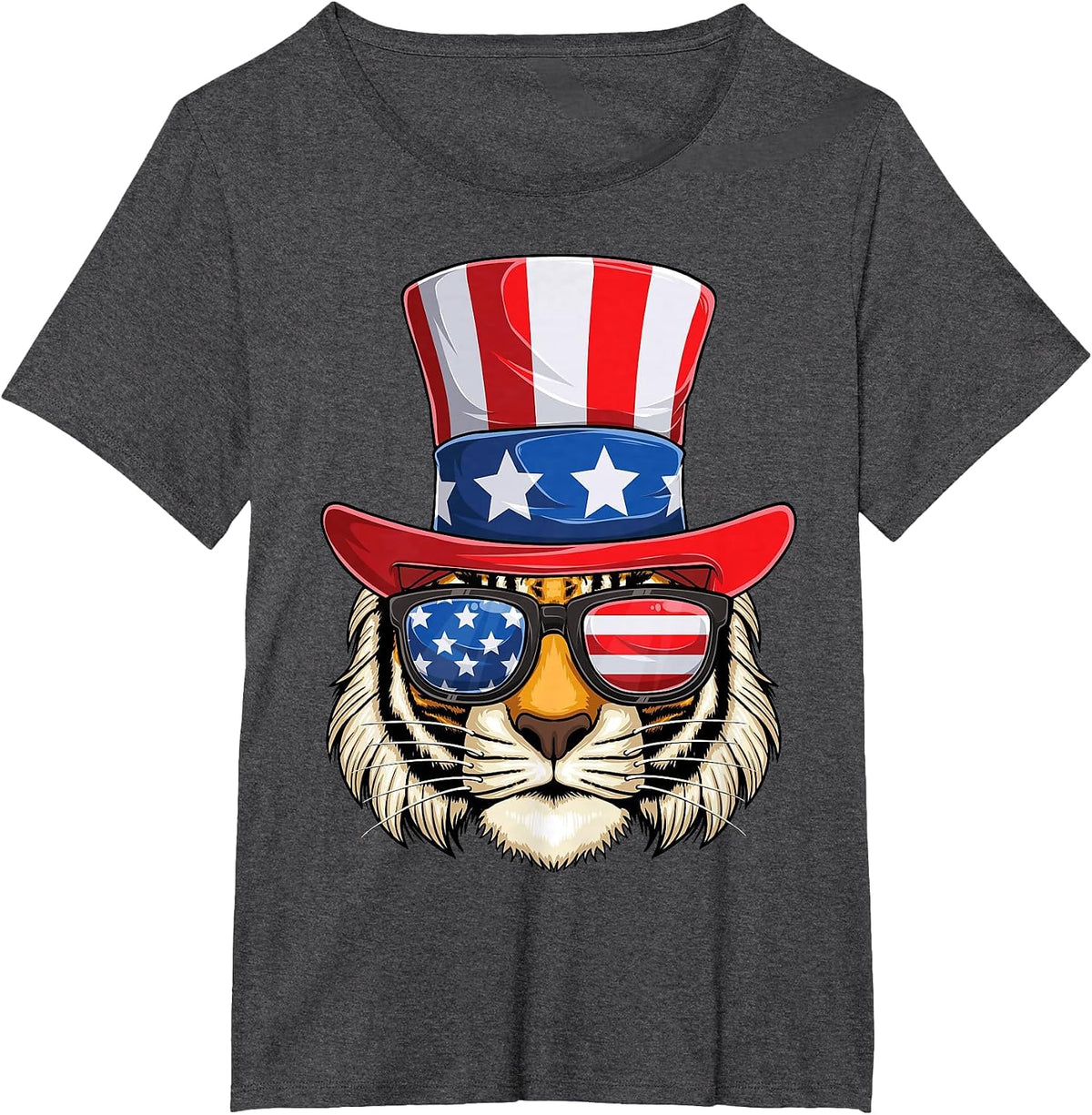 Patriotic Tiger USA American Flag Funny 4th of July Tiger T-Shirt - Dark Heather Grey