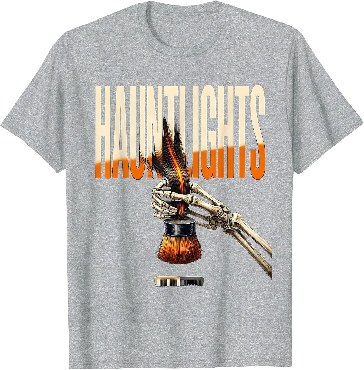 Men's Hauntlights Funny Skeleton Hairstylist Barber Halloween T-Shirt - Heather Grey