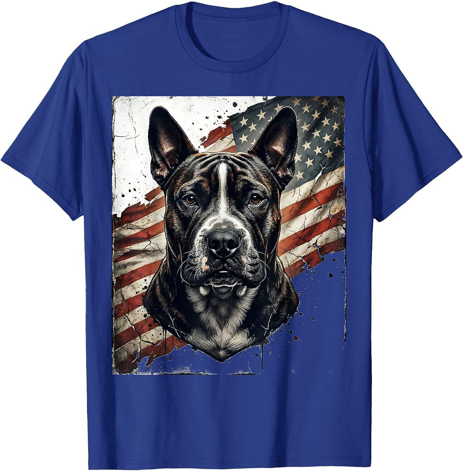 Bull Terrier Distressed Patriotic Dog Lover American Flag T-Shirt - Royal Blue