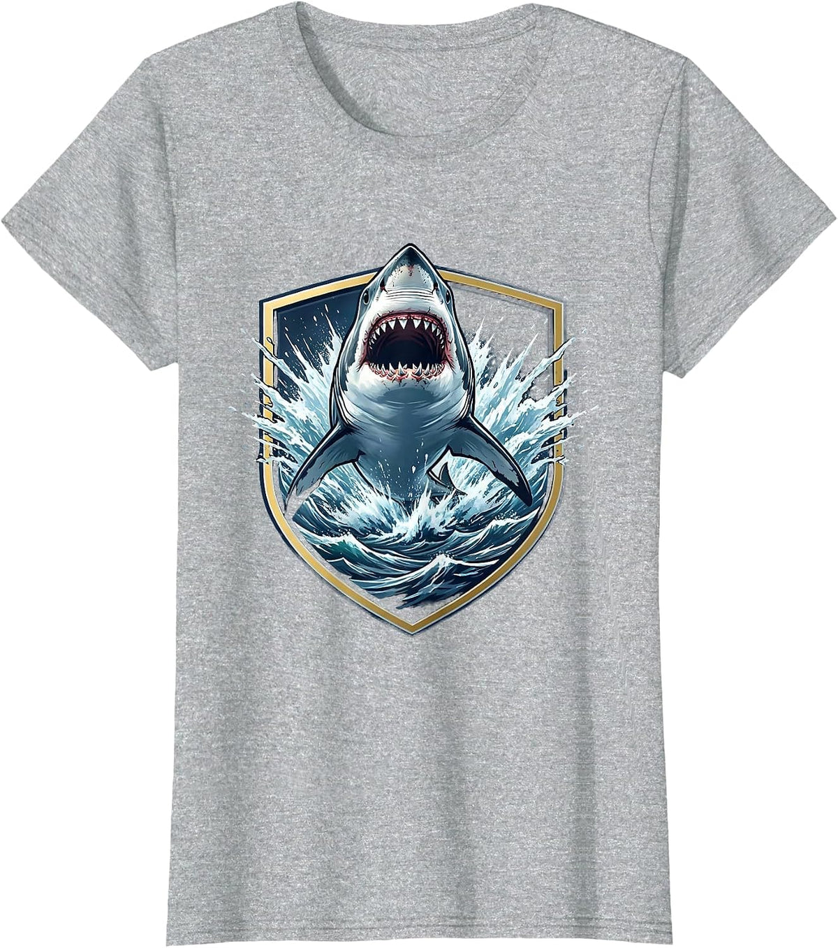 Shark Night Ocean Burst Anime Graphic T-Shirt - Heather Grey