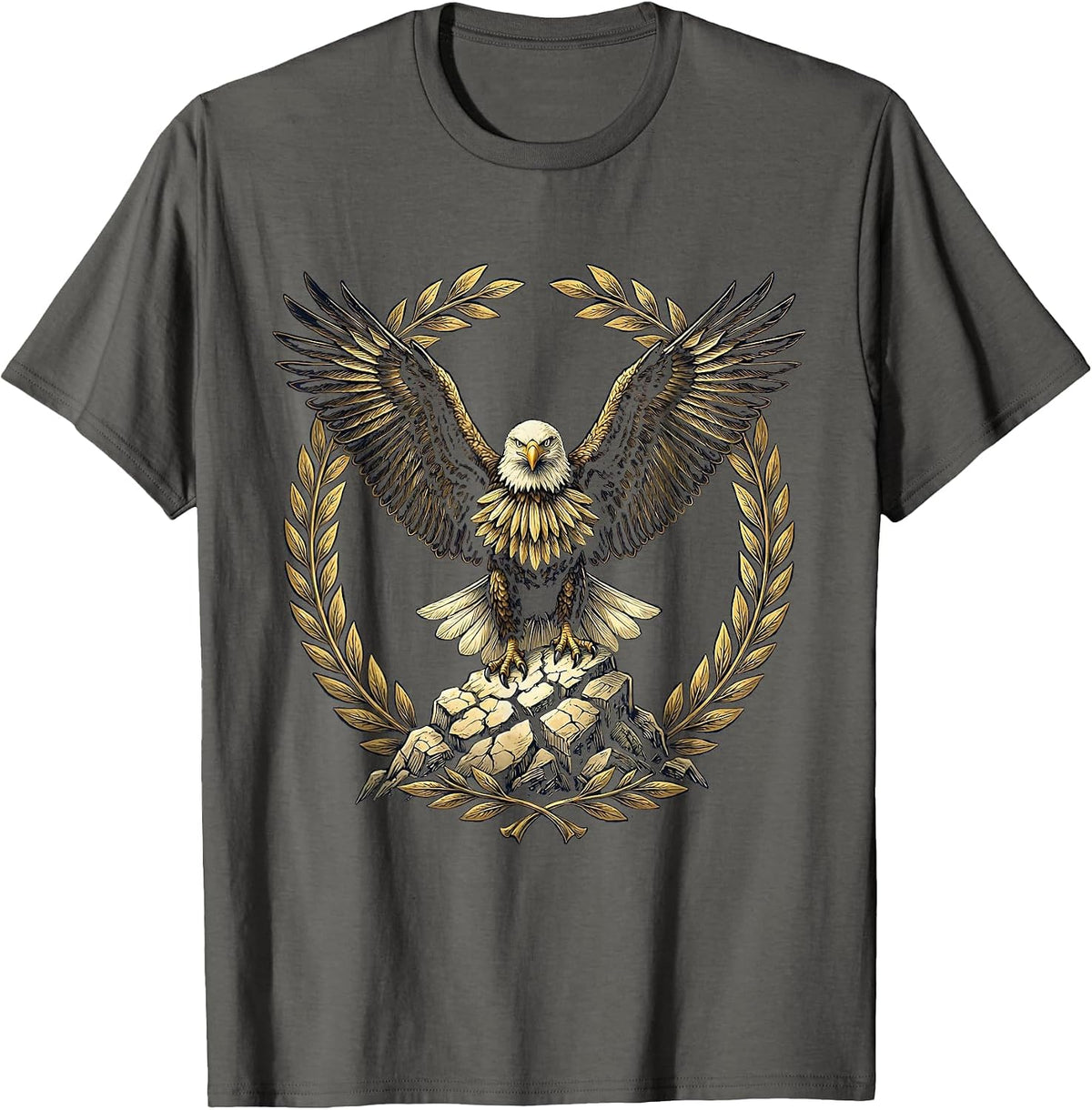 Eagle on Cracked Rock Patriotic American Pride Design T-Shirt - Asphalt Grey