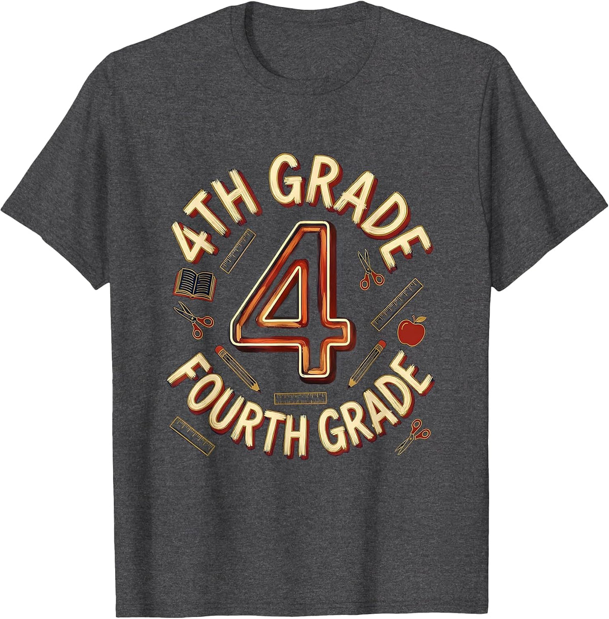 Men's 4TH GRADE Fourth Grade Typography Team Back To School T-Shirt - Dark Heather Grey