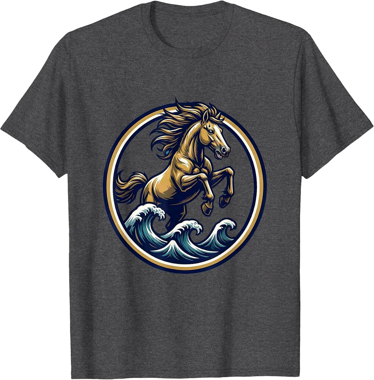 Horse Galloping Through Ocean Waves Graphic T-Shirt - Dark Heather Grey