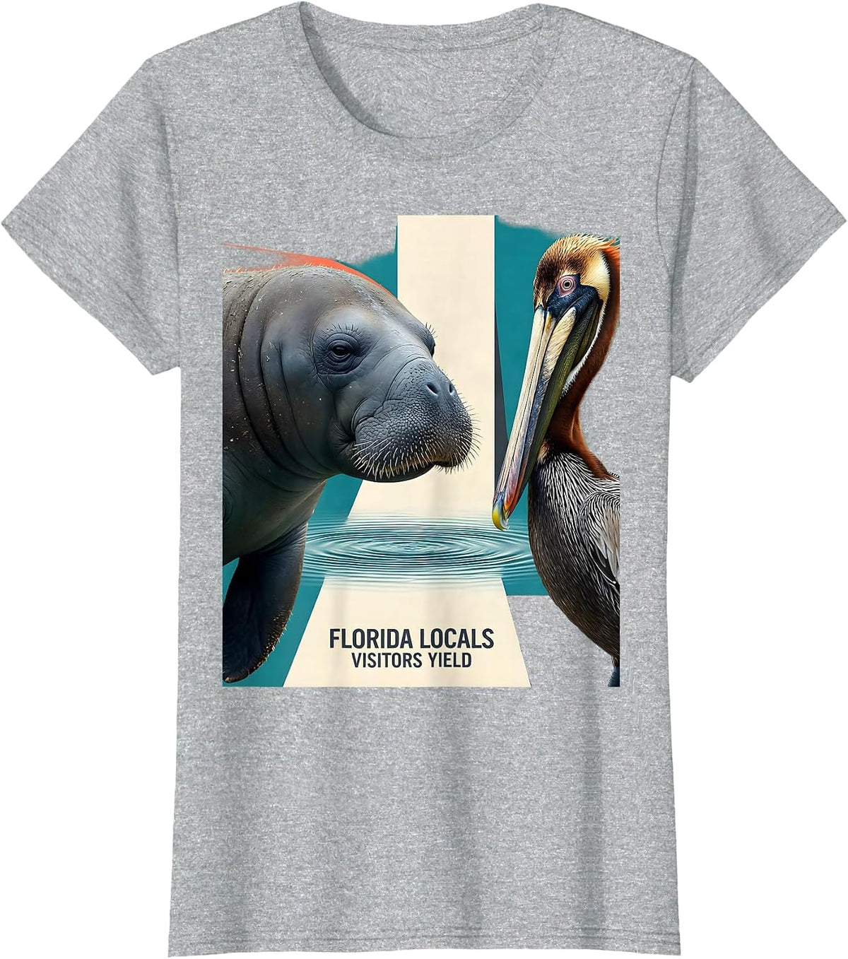 Florida Locals, Visitors Yield Midcentury Modern Manatee T-Shirt - Heather Grey