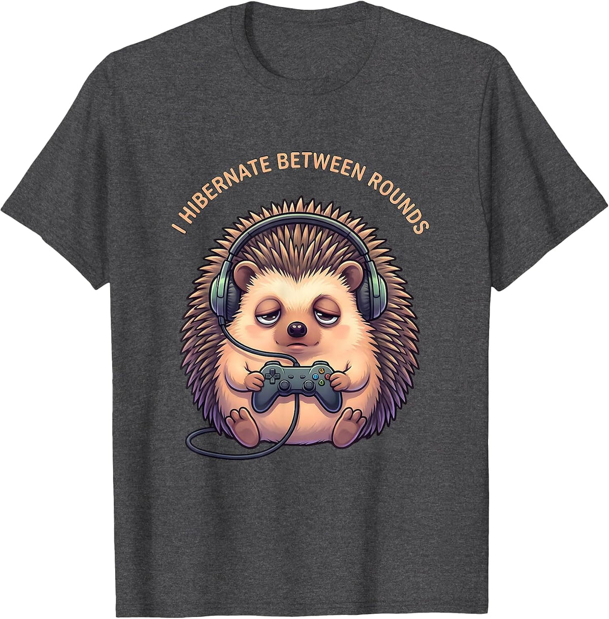 I Hibernate Between Rounds Cute Kawaii Hedgehog Gamer Animal T-Shirt - Dark Heather Grey