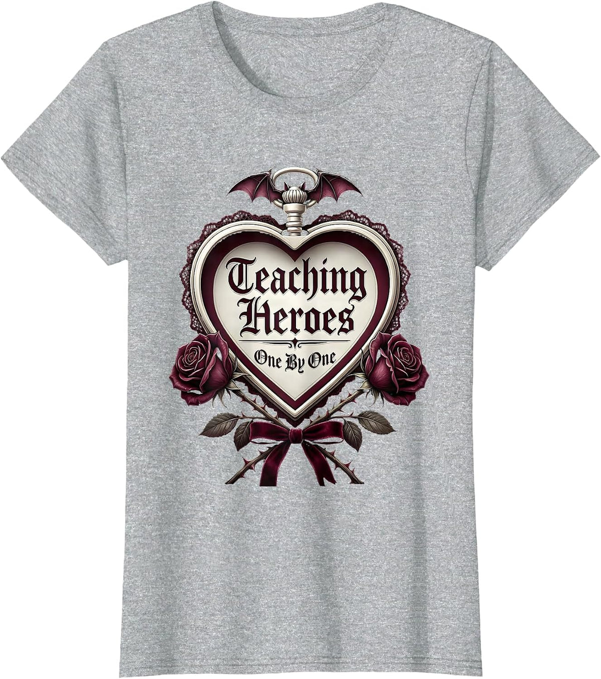 Women's Teaching Heroes One By One Special Education Tee T-Shirt - Heather Grey