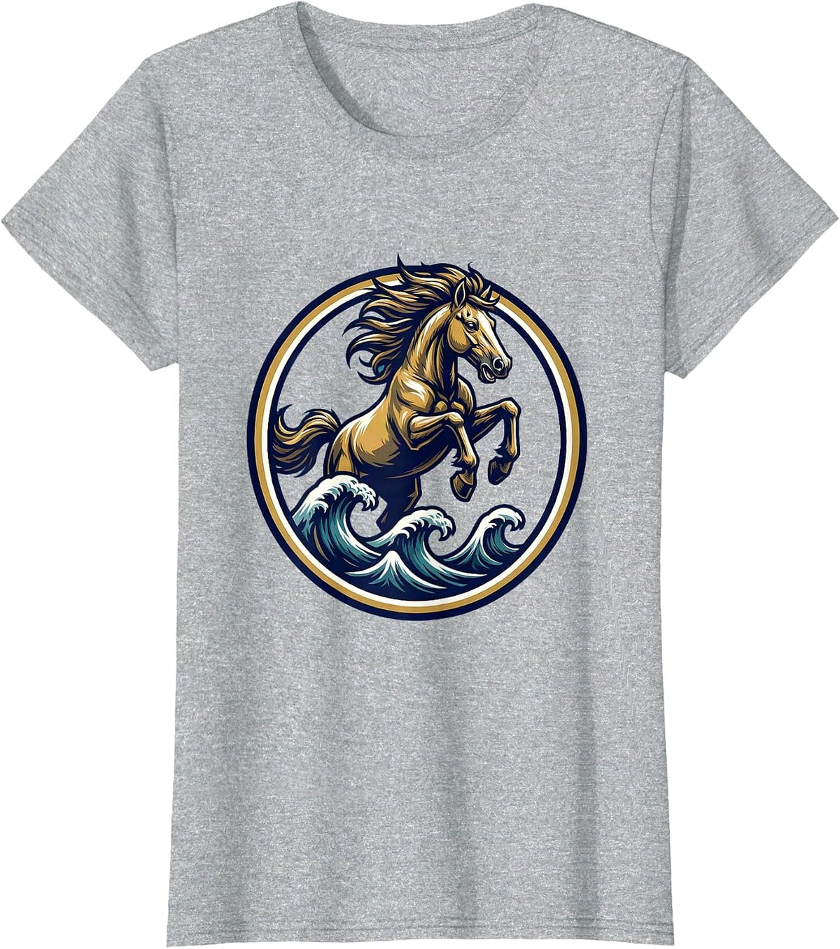 Horse Galloping Through Ocean Waves Graphic T-Shirt - Heather Grey