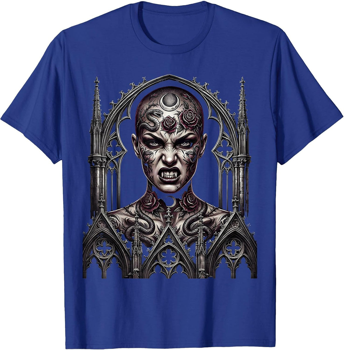 Punk Rock Snarling Shaved Head Tattoo Art T-Shirt - Royal Blue