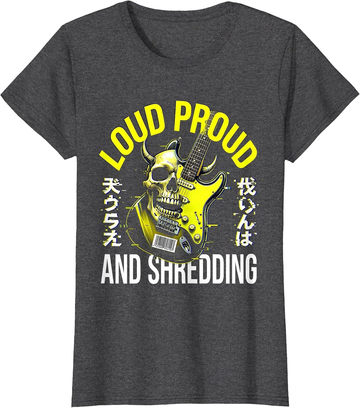 Women's Loud Proud and Shredding 80s Rock Band Design T-Shirt - Dark Heather Grey