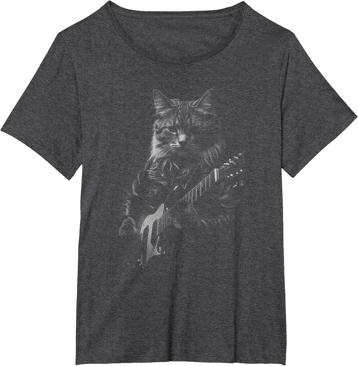Rock Cat Playing Guitar Mens Woman Funny Guitar Cat T-Shirt - Dark Heather Grey