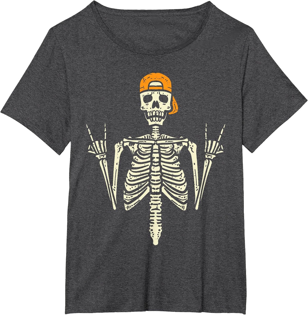 Rocker Skeleton Cap Skater Cool Halloween Punk Rock Men Boys T-Shirt - Dark Heather Grey