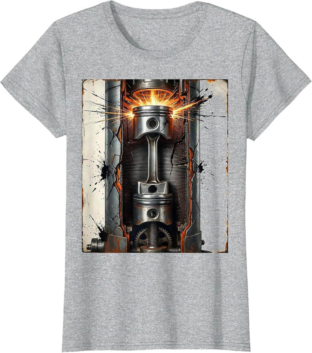 Women's Engine Piston Cylinder Cutaway Mechanic Graphic T-Shirt - Heather Grey