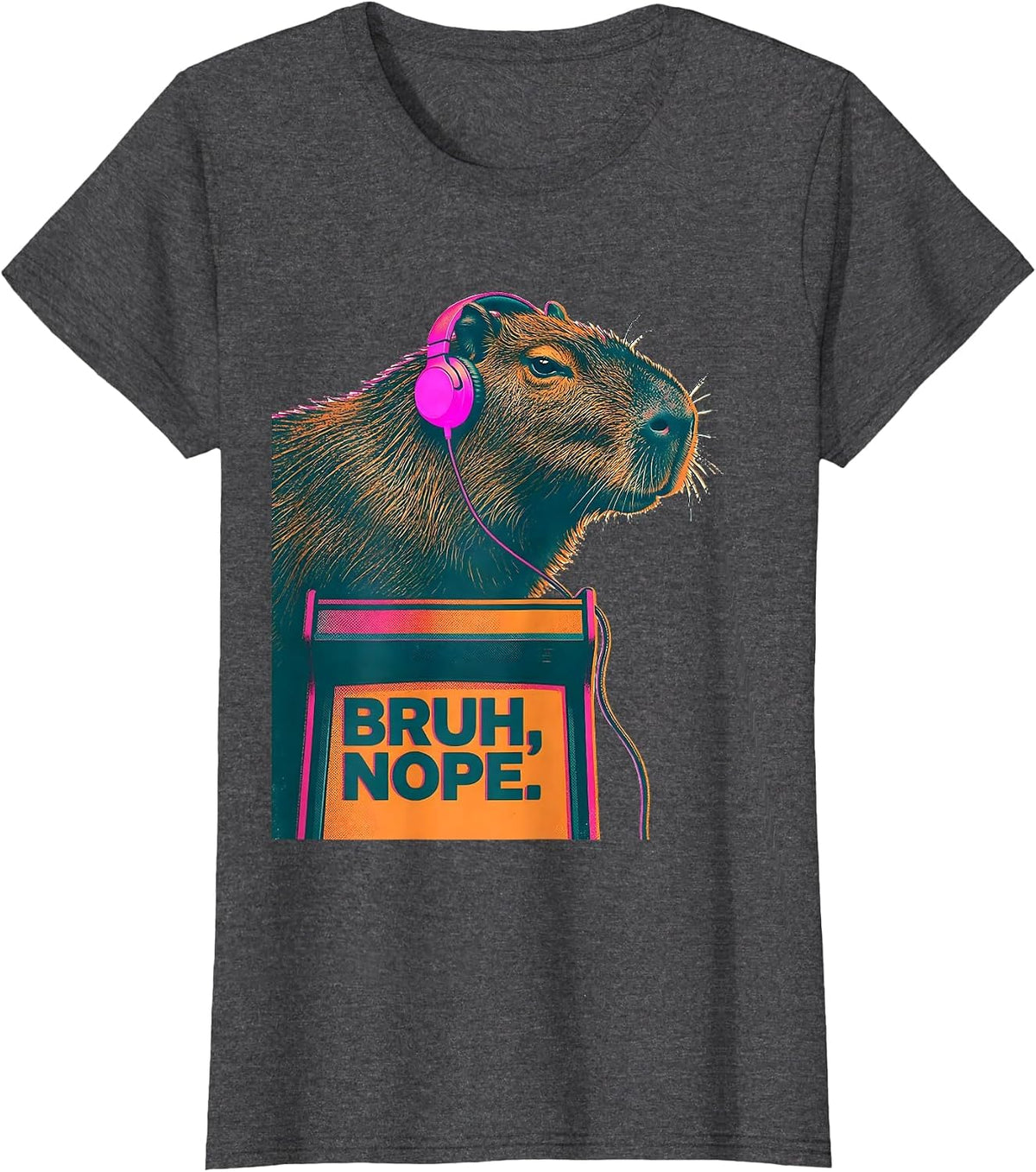 Women's Bruh Nope Risograph Capybara Gamer Meme Humor T-Shirt - Dark Heather Grey
