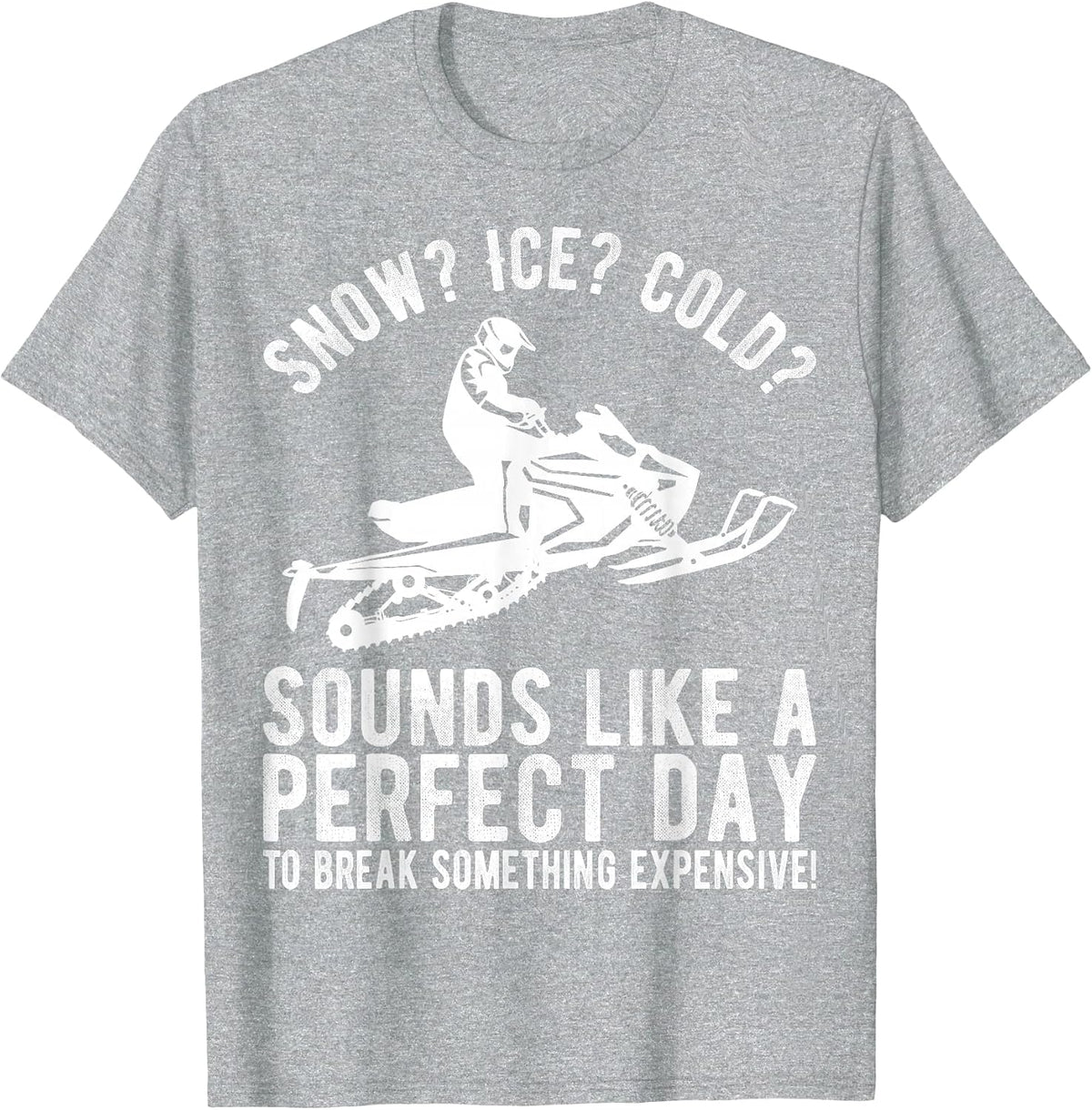 Perfect Day Break Something Expensive Funny Snowmobile T-Shirt - Heather Grey