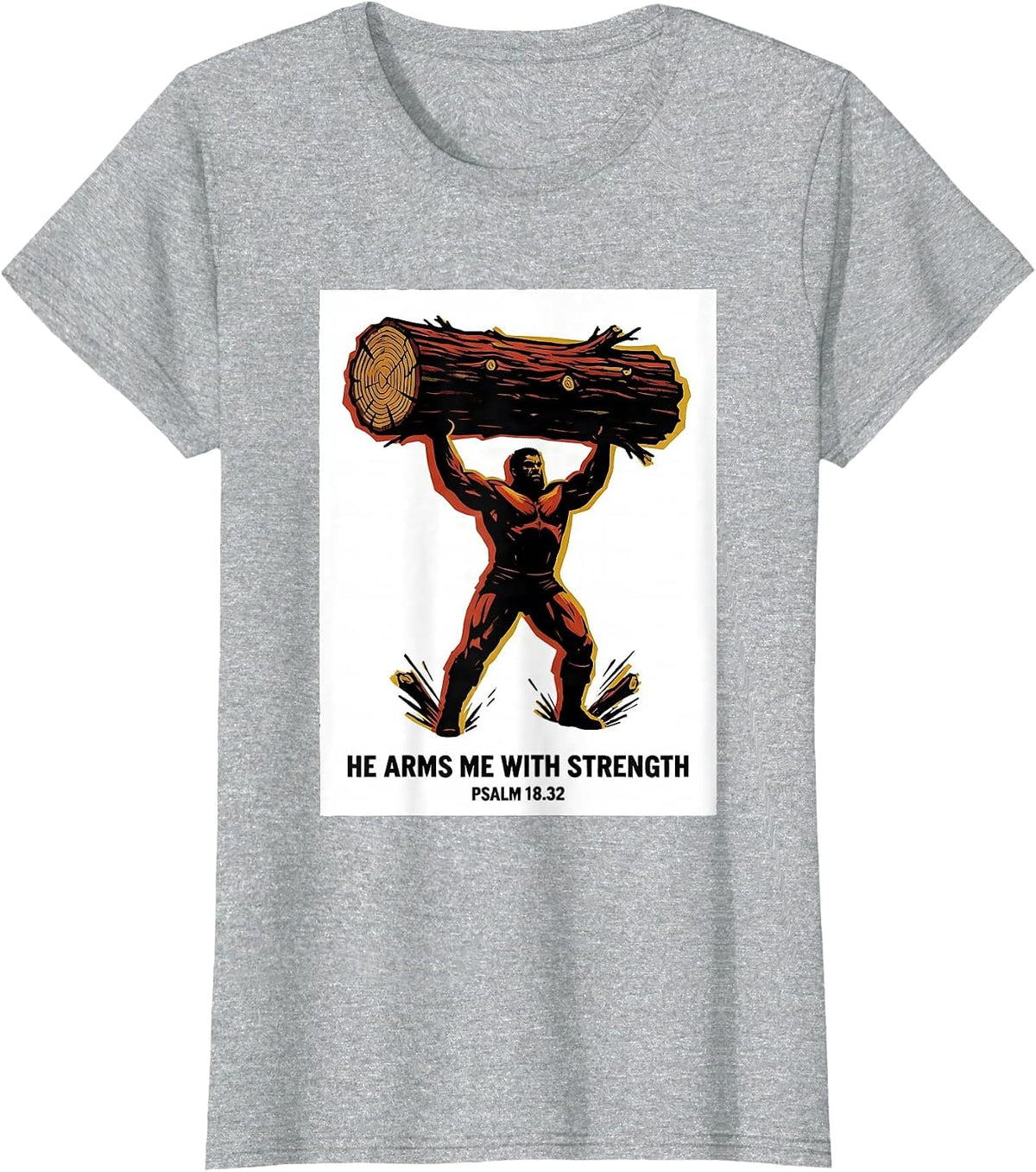 Women's He Arms Me With Strength Psalm 18:32 Christian Gym T-Shirt - Heather Grey