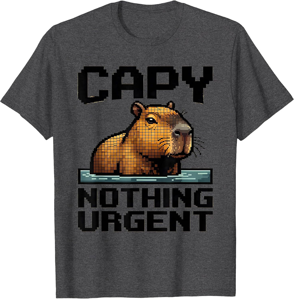 Men's capy nothing urgent pixel art funny capybara meme animal T-Shirt - Dark Heather Grey