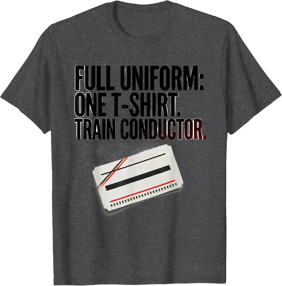 Men's Full Uniform: One T-Shirt. Train Conductor Halloween T-Shirt - Dark Heather Grey