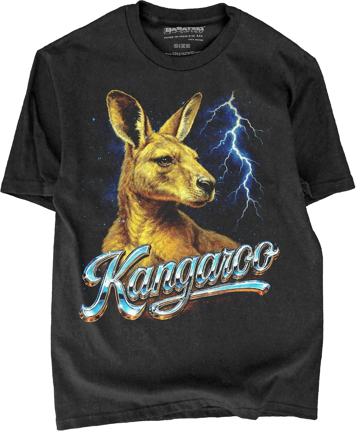 Heavy Metal 80s Animal Black Tshirt - 100% Cotton - for Men & Women - Kangaroo