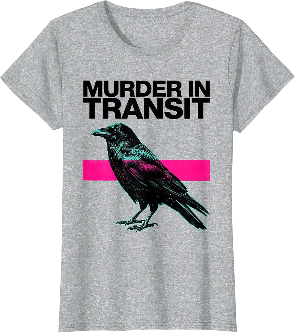 Women's Murder In Transit Risograph Dark Humor Crow Raven Gothic T-Shirt - Heather Grey