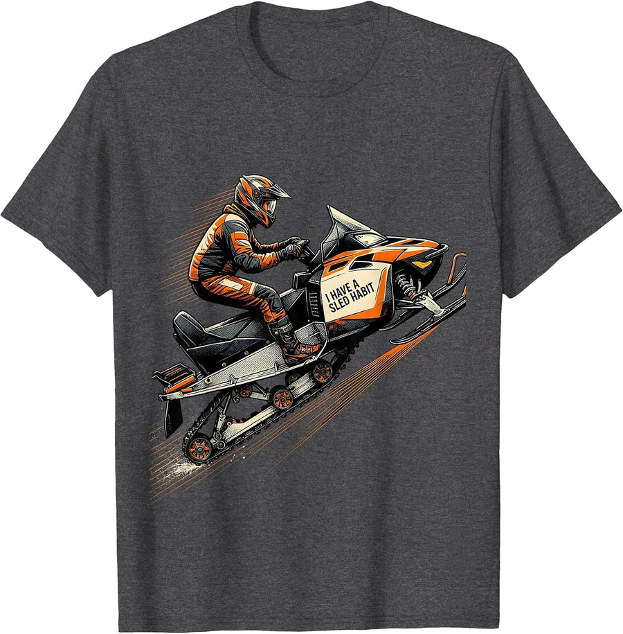 Men's I Have A Sled Habit Funny Snowmobile Rider Snowmobiling T-Shirt - Dark Heather Grey