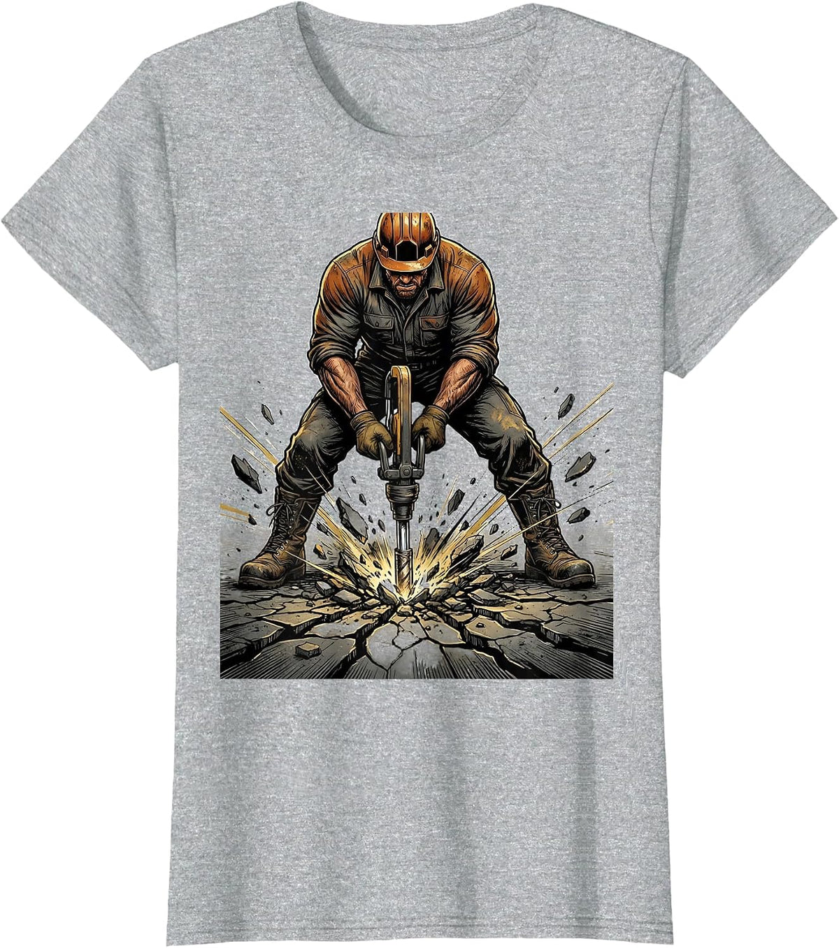 Jackhammer Cracked Pavement Blue Collar Graphic T-Shirt - Heather Grey