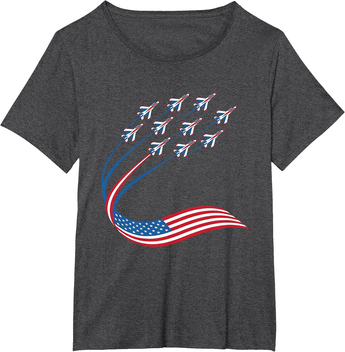 American Patriotic Fighter Jets USA Flag 4th of July T-Shirt - Dark Heather Grey
