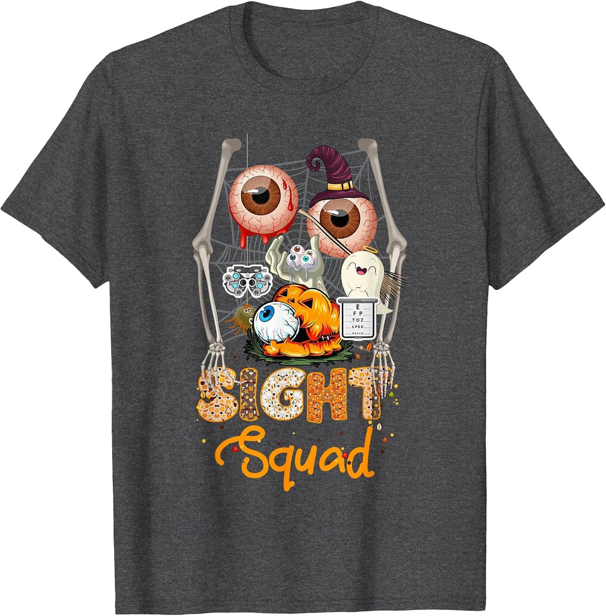Optometrist Halloween Sight Squad Witch Pumpkin Optician T-Shirt - Dark Heather Grey