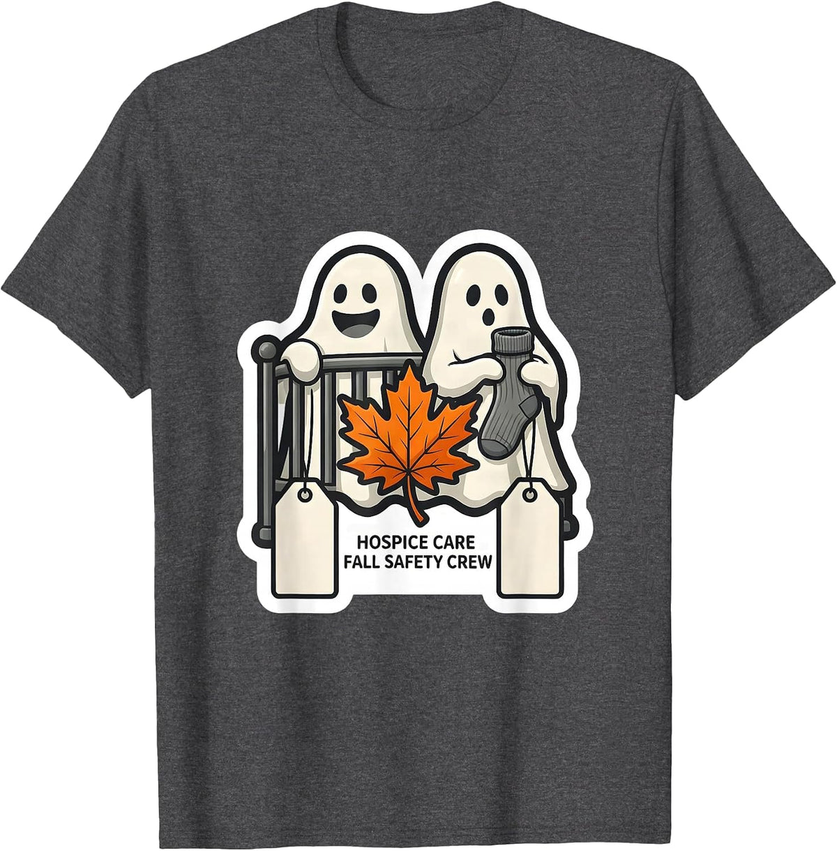 Men's Hospice Care Fall Safety Crew Funny Ghost Fall Prevention T-Shirt - Dark Heather Grey