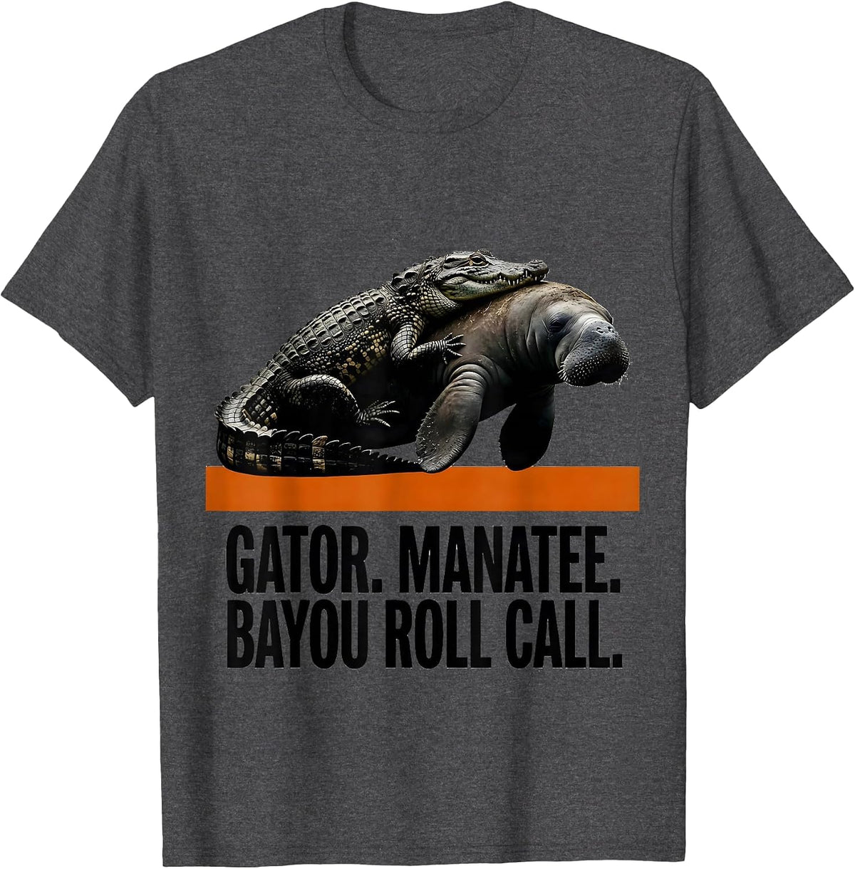 Men's Gator Manatee Bayou Roll Call Brutalist Graphic Gulf Coast T-Shirt - Dark Heather Grey