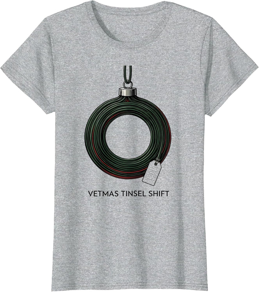 Vetmas Tinsel Shift Funny Veterinarian Christmas Vet Tech T-Shirt, Women, Heather Grey, 3X-Large - As Pictured