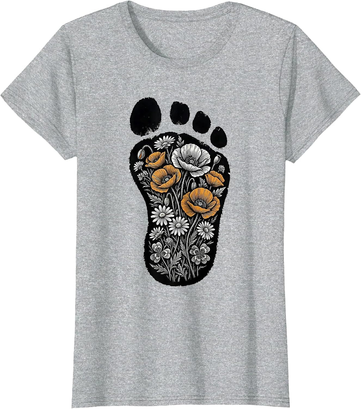 Horse Hoofprint Wildflower Blooms Nature Art T-Shirt - Heather Grey
