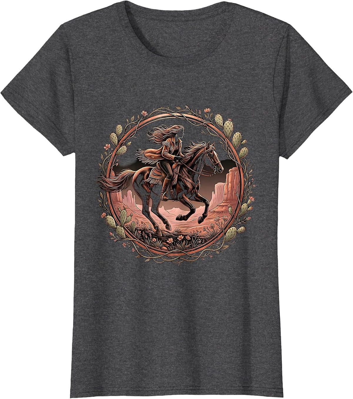 Women's Horseback Rider Canyon Dust Western Graphic T-Shirt - Dark Heather Grey