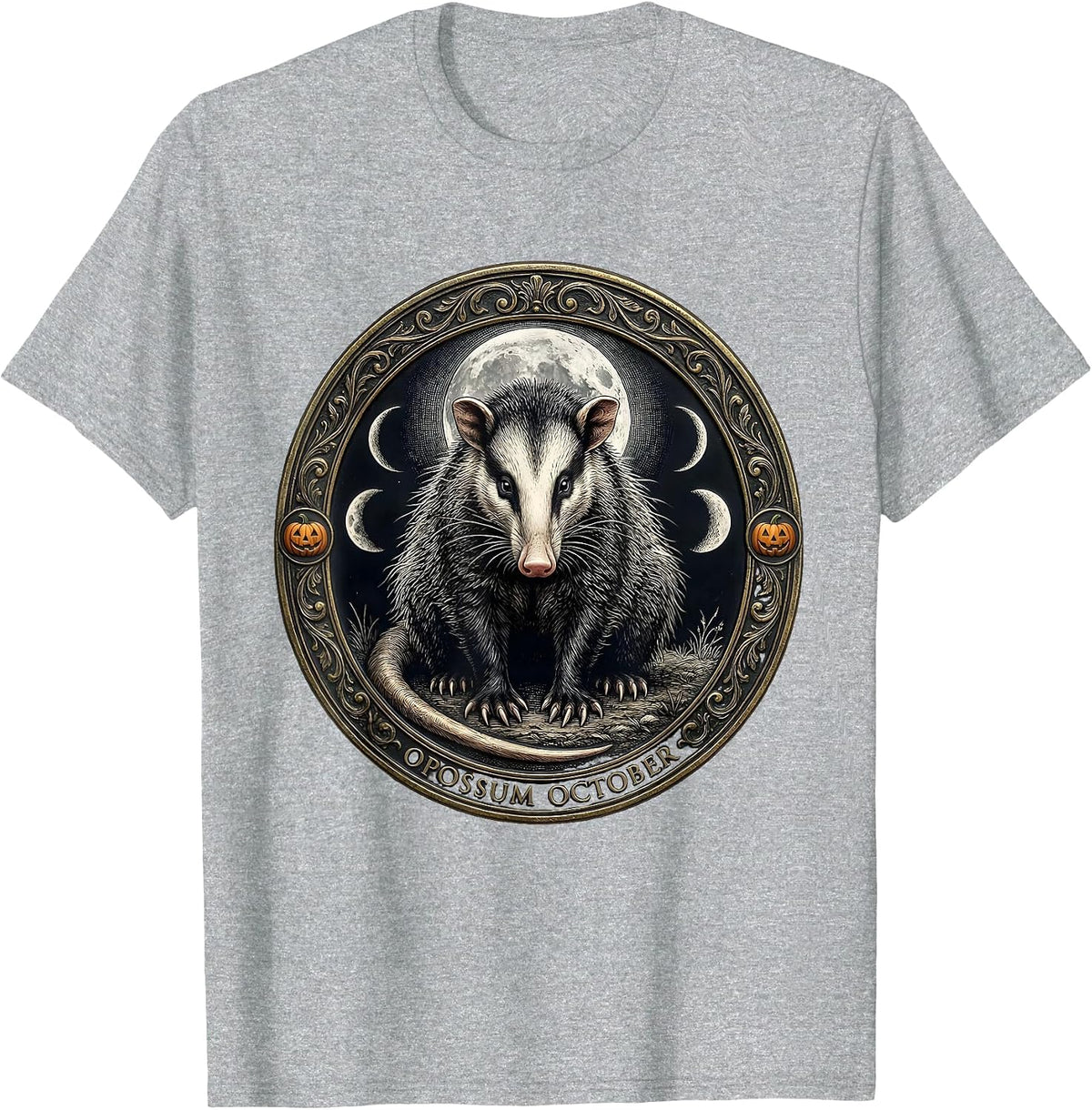 Men's Opossum October Mystic Celestial Halloween Spooky Moon T-Shirt - Heather Grey
