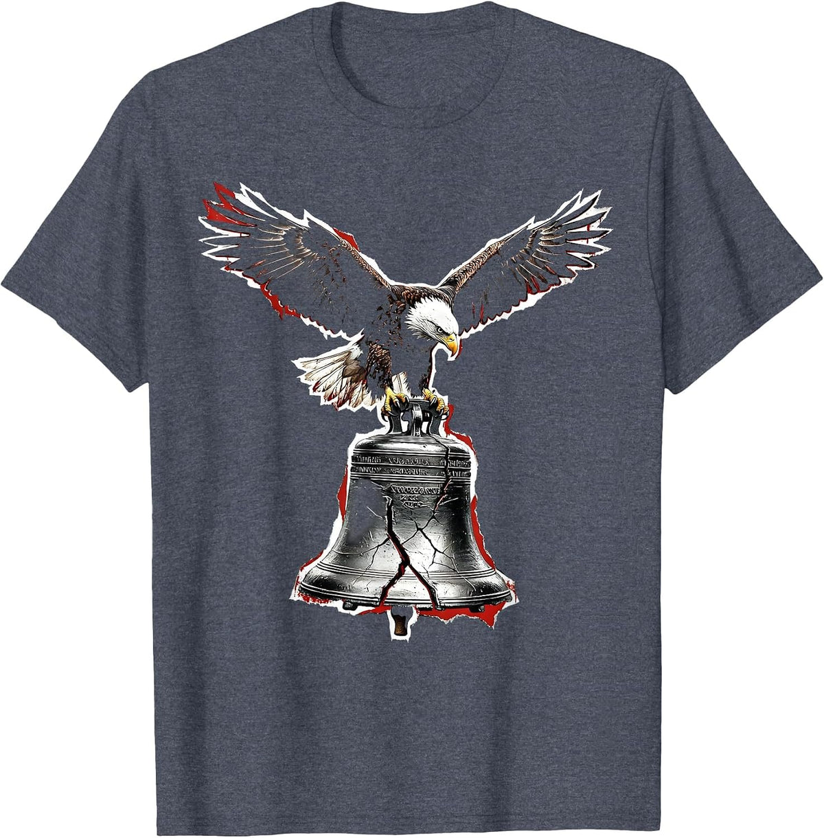 Kirk Freedom Bald Eagle Liberty Bell Design T-Shirt - Heather Blue