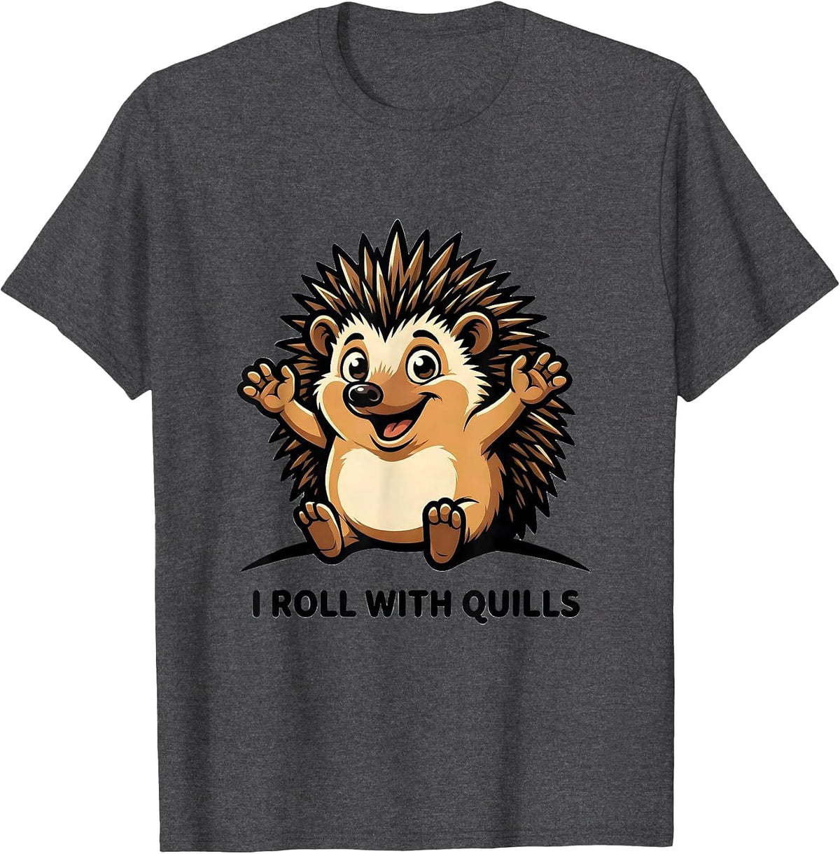 Men's I Roll With Quills Cute Hedgehog Lover Animal Humor T-Shirt - Dark Heather Grey