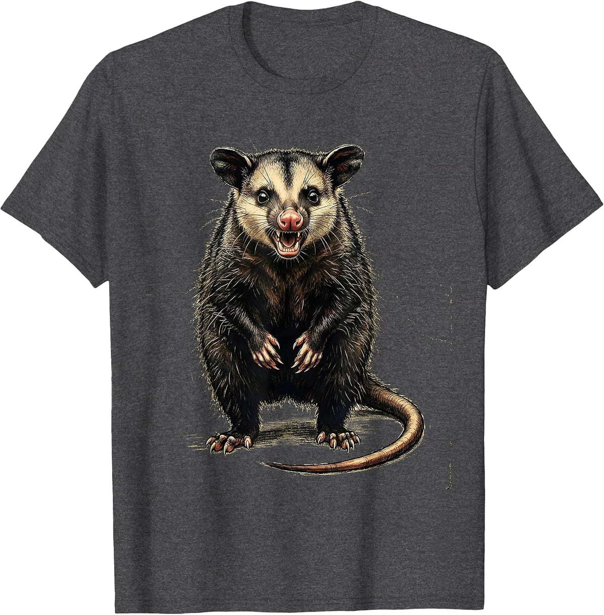 Distressed Opossum Angry Animal Meme Humor T-Shirt - Dark Heather Grey