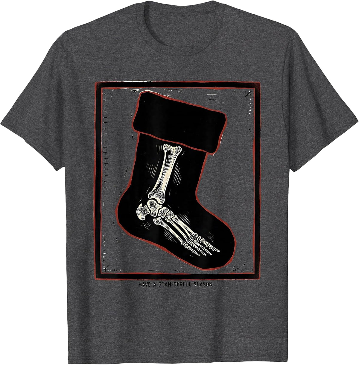 Men's Have A Scan-derful Season Linocut Radiology Tech Christmas T-Shirt - Dark Heather Grey